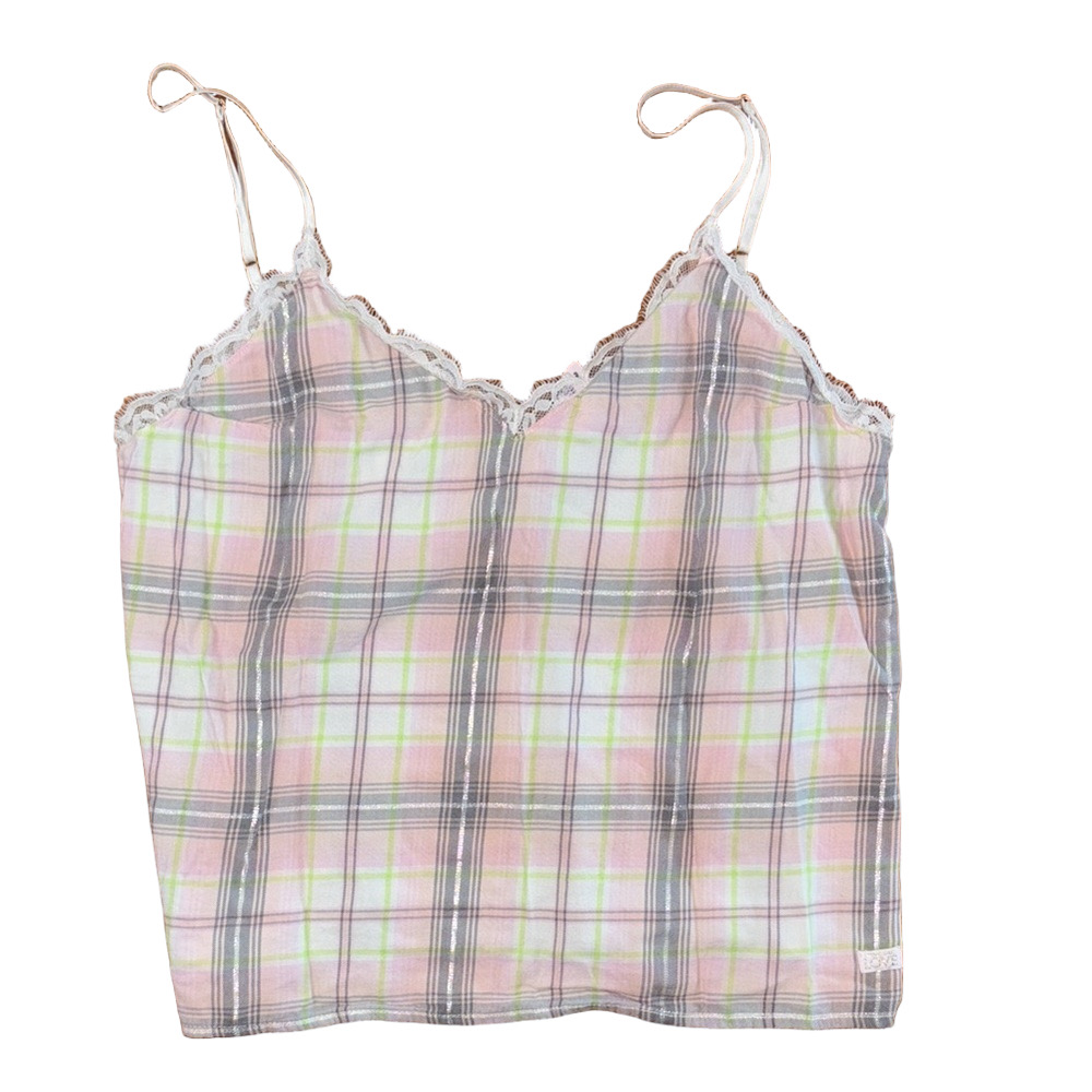 Victoria's Secret White and Pink Fitted Crop Camisole Sleep Lace Tank Top